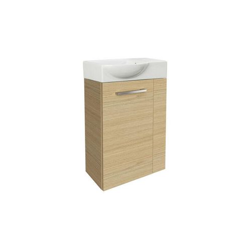 4260527901006 - B style sbc Gäste-WC Set 2 Teile – Waschtischunterschrank in Holz Braun mit Waschbecken aus Keramik – Waschbeckenunterschrank schmal – Türanschlag