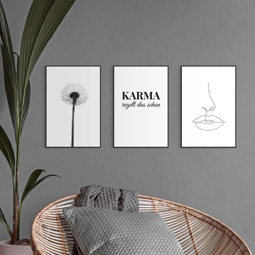 8714597612738 - Wandbild REINDERS Wandbilder Set Modern Art Pusteblume - Linienzeichnung Stylisch Bilder Gr B H 20 cm x 30 cm Kunst 3 St schwarz (schwarz weiß) Kunstdrucke
