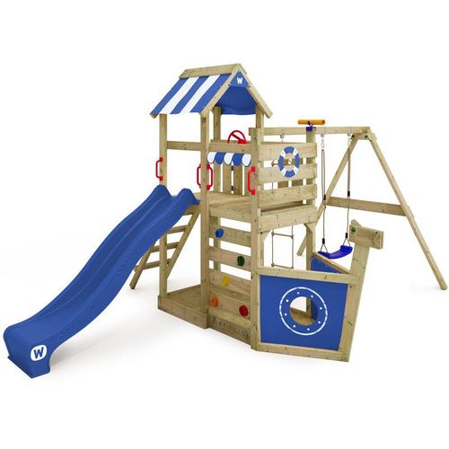 4250533903736 - Wickey - Spielturm Klettergerüst SeaFlyer mit Schaukel & Rutsche Baumhaus mit Sandkasten Kletterleiter & Spiel-Zubehör - blau - 1