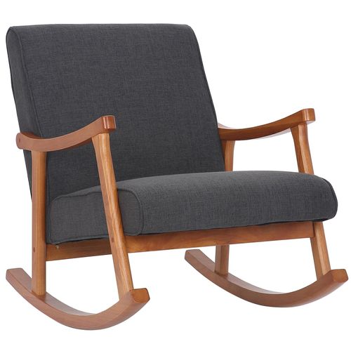 4251756446512 - Schaukelstuhl Morelia Walnuss Mit Stoffbezug I Schaukelsessel Mit Holzgestell I Relaxsessel Mit Kufen I Schwingstuhl