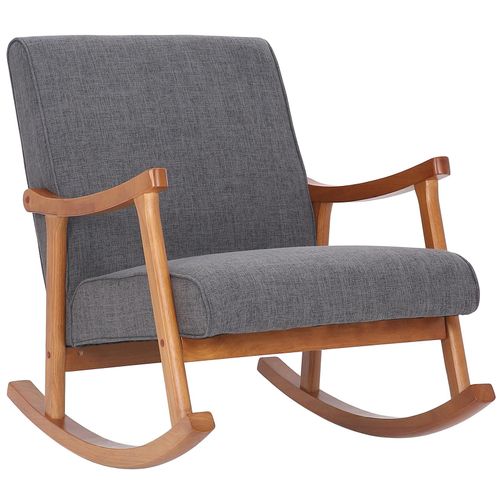 4251756446499 - Schaukelstuhl Morelia Walnuss Mit Stoffbezug I Schaukelsessel Mit Holzgestell I Relaxsessel Mit Kufen I Schwingstuhl