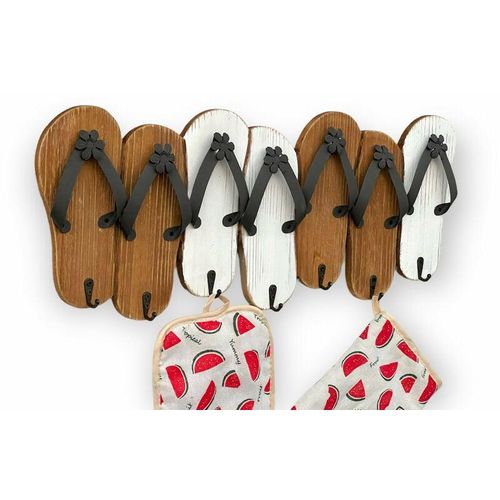 4260700963357 - Hakenleiste Sandalen MR91 Garderobenleiste Holz Metall Weiß Handtuchhalter 60 cm Garderobenhaken Garderobe Wand Handtuchhaken Vintage