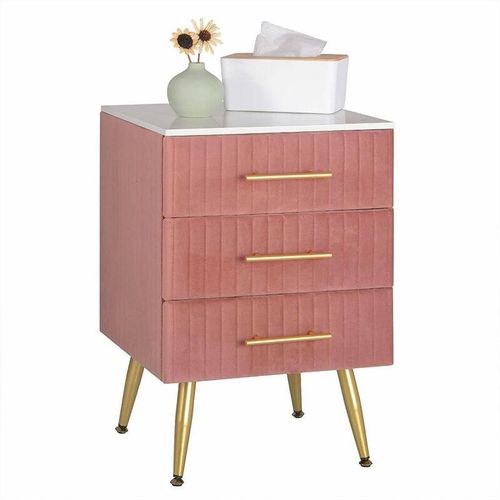4063425125587 - Woltu - Nachttisch mit 3 Schubladen aus mdf Samt rosa