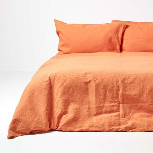 5055967481145 - HOMESCAPES Leinen Bettwäsche Set Burnt Orange 135 x 200 cm - Burnt Orange