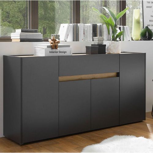 4066075003816 - Lomadox - Sideboard Wohnzimmer CRISP-61 in anthrazit mit Absetzungen in Wotan Eiche Nb b h t ca 170 87 40 cm - braun