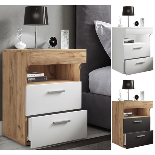 4051814427206 - Nachtschrank Beistelltisch Drehtür Konsole Boxspring Nachttisch Slepal M (Farbe Honig-Eiche   Weiß)