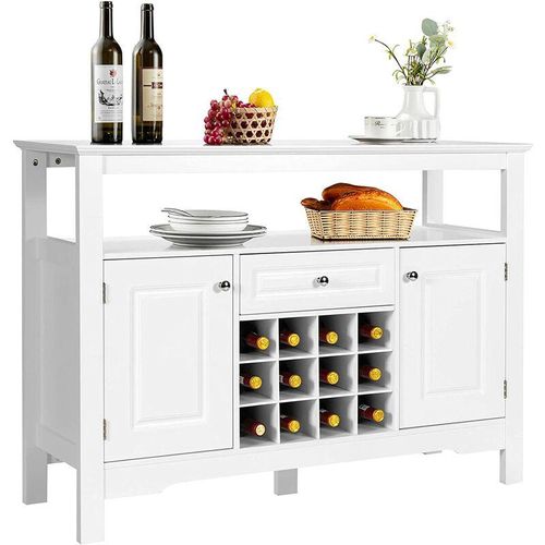 0794094543689 - Costway - Weinregal mit Türen und Schubladen abnehmbares Weinregal für 12 Fächern Konsolentisch 116 x 40 x 82 cm Weiß