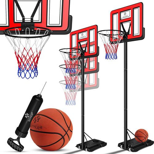4260751942134 - KESSER® Basketballkorb Premium mit Ständer Rollen Inkl Basketball + Pumpe verstellbare Korbhöhe 230 bis 305 cm höhenverstellbar Korbanlage Outdoor komplett Basketballanlage für Erwachsene Kinder