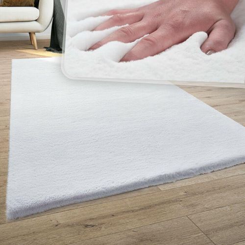 4061981126550 - Teppich Wohnzimmer Kunstfell Shaggy Hochflor Waschbar In Waschmaschine Soft Uni Weiß 80x150 cm - Paco Home