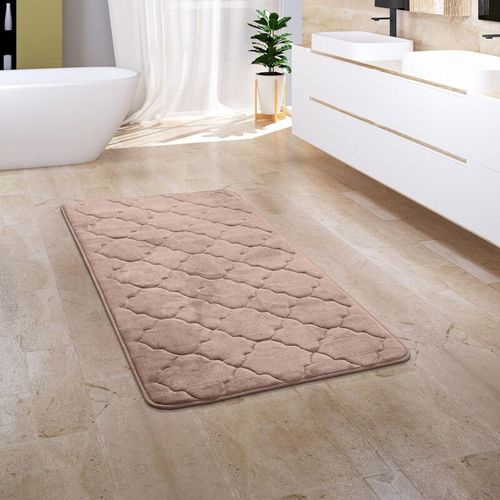 4061981172182 - Paco Home Badezimmerteppich Badematte Badteppich Badvorleger Flauschig Memory Foam 3D Beige 65x120 cm