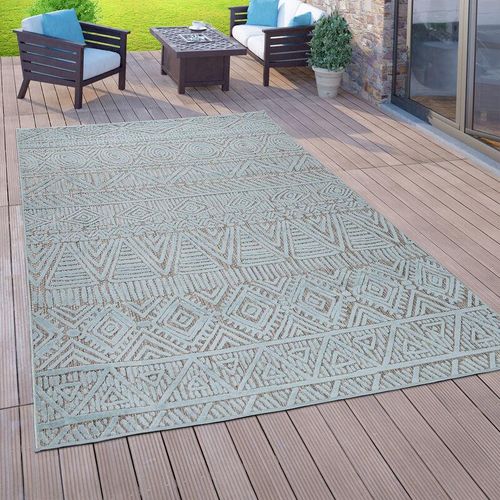 4061981118074 - Paco Home - In- & Outdoor-Teppich Für Balkon Terrasse Flachgewebe 3-D Ethno-Look In Türkis 160x220 cm