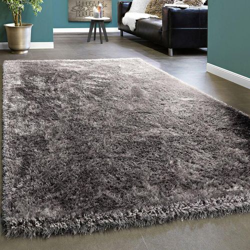 4250857570560 - Edler Teppich Shaggy Hochflor Einfarbig Flauschig Glänzend In Grau Hellgrau 60x100 cm - Paco Home