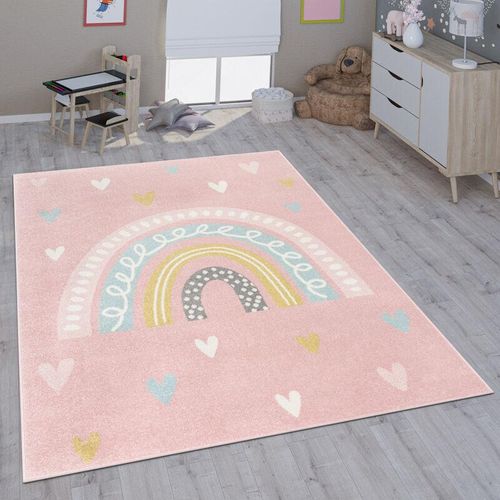 4061981209611 - Kinderteppich Teppich Kinderzimmer Mädchen Jungs Verschiedene Motive Und Größen 120 cm Rund Rosa Weiß - Paco Home