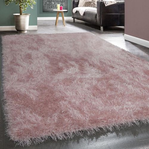 4250857587216 - Hochflor Teppich Wohnzimmer Schlafzimmer Shaggy Einfarbig Flauschig Modern Rose 60x100 cm - Paco Home