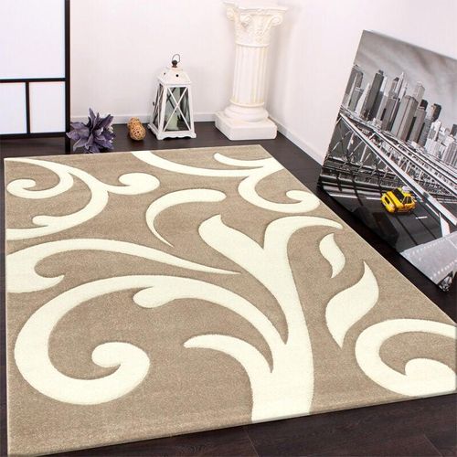 4250857502103 - Designer Teppich mit Konturenschnitt Modern Beige Creme 80x150 cm - Paco Home