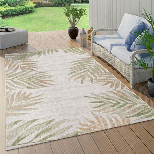 4061981083389 - Paco Home - In- & Outdoorteppich Beige Grün Balkon Terrasse Palmen Blätter Muster Robust 120x160 cm