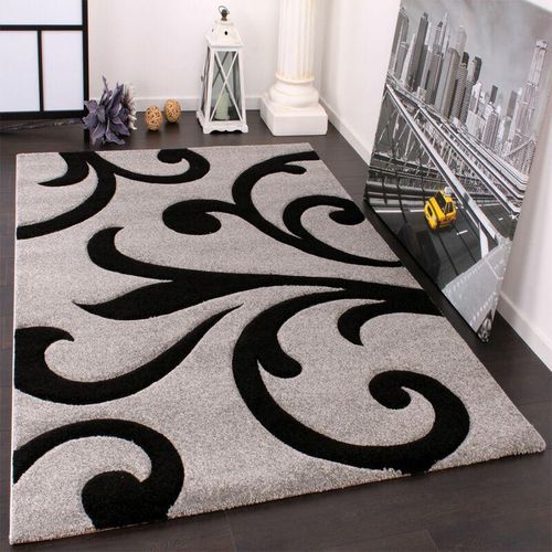 4250857502004 - Designer Teppich mit Konturenschnitt Modern Grau Schwarz 120x170 cm - Paco Home