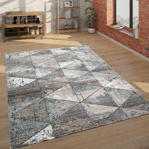 4061981118739 - Teppich Wohnzimmer Kurzflor Mit Rauten Muster Vintage Look Modern Beige Grau 80x150 cm - Paco Home