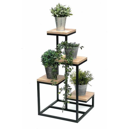 4260700963555 - Dandibo - Blumentreppe Metall Schwarz Holz 75 cm Pflanzentreppe Blumenständer 96355 Blumensäule Modern Pflanzenständer Blumenhocker