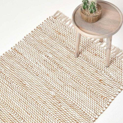 5055967459656 - Chindi-Teppich Horizon aus 100% Hanf mit Chevronmuster natur 90 x 150 cm - Silber Weiß - Homescapes