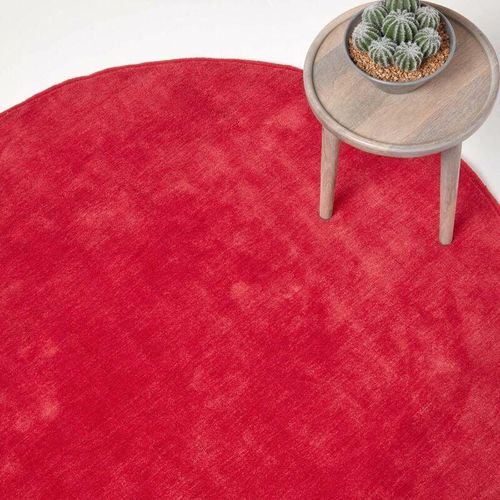 5055967436367 - Roter Kurzflor-Teppich aus 100% Baumwolle 150 cm rund - Rot - Homescapes