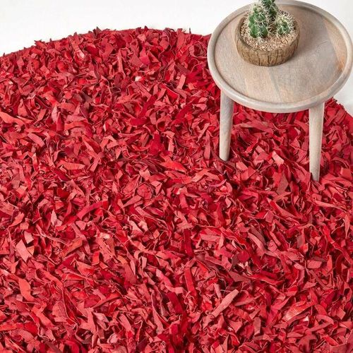 5055967436664 - HOMESCAPES Lederteppich Dallas rot 150 cm rund - Rot