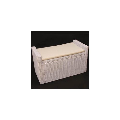 4057651074252 - Aufbewahrungstruhe Genua Truhe Sitzbank Garderobenbank Kissen Kubu Rattan 88cm ~ weiß