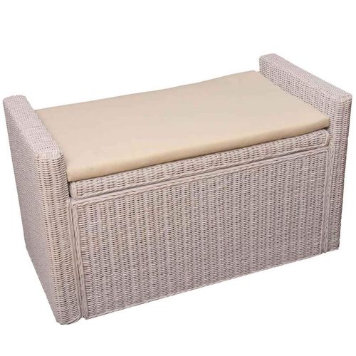 4057651105826 - Sitzbank Genua Garderobenbank Bank Sitzhocker mit Stauraum Kissen Kubu Rattan 88cm ~ weiß 4057651105826 - Sitzbank Genua Garderobenbank Bank Sitzhocker mit Stauraum Kissen Kubu Rattan 88cm ~ weiß
