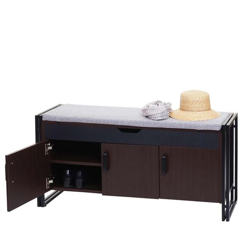 4057651540863 - Schuhkommode mit Sitzmöglichkeit MCW-A27 Kommode Bank mit Kissen 53x110x30cm 3D-Struktur Metall ~ dunkelbraun 4057651540863 - Schuhkommode mit Sitzmöglichkeit MCW-A27 Kommode Bank mit Kissen 53x110x30cm 3D-Struktur Metall ~ dunkelbraun