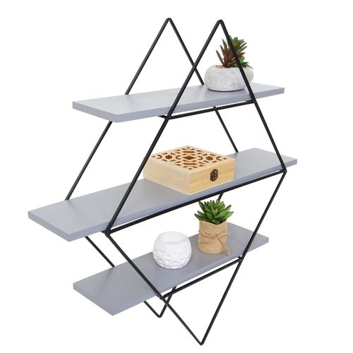 4057651795737 - Wandregal MCW-A80 Hängeregal Regal Industriedesign Echtholz 60x55x12cm ~ grau-blau