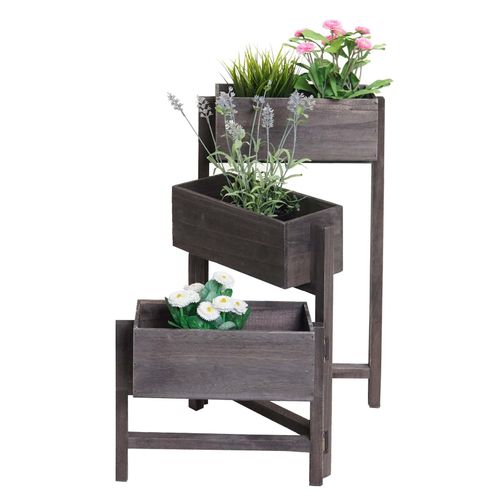 4057651540634 - Pflanzregal H275 Standregal Blumenständer Pflanzkasten 65x108x15cm Holz Shabby-Look Vintage ~ grau-braun 4057651540634 - Pflanzregal H275 Standregal Blumenständer Pflanzkasten 65x108x15cm Holz Shabby-Look Vintage ~ grau-braun
