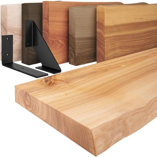 4064755158733 - Wandregal Holz Baumkante Holzregal Vintage Natur   Schwarz 160cm LW-01-A-002-160VS - Natur - Lamo Manufaktur