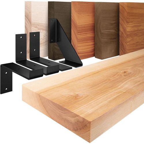 4064755160576 - Wandregal Holz Bücherregal Hängeregal Original Natur   Weiß 90cm LWG-01-A-002-90ZW - Natur - Lamo Manufaktur