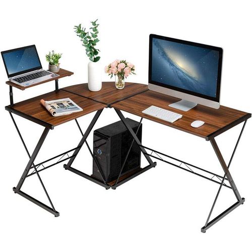 0617748469701 - Costway - L-Form Computertisch Schreibtisch Computerschreibtisch Buerotisch Ecktisch Eckschreibtisch Winkelschreibtisch 147x112x79cm Braun