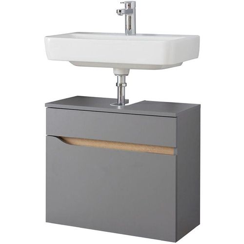 4066075062998 - Lomadox - Badezimmer Waschbeckenunterschrank QENA-66 in Quarzgrau Matt Touch mit Riviera Eiche quer Nb b h t ca 60 53 33 cm - grau