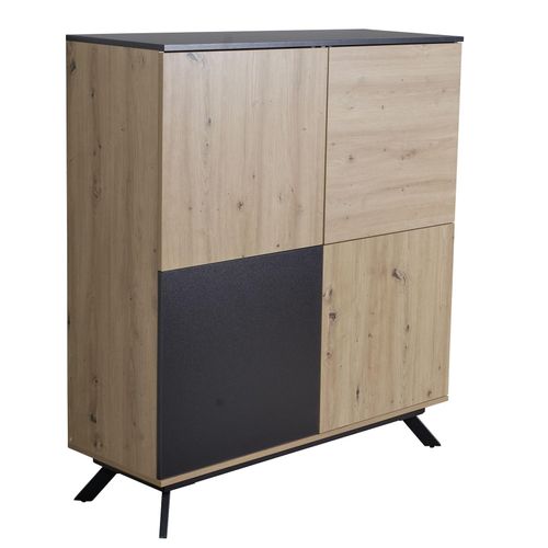 4251757712135 - Highboard 110x125x40 cm mdf Sideboard in Eiche-Dekor Schwarz Kommode mit 4 Türen Kommodenschrank Flurschrank Modern Standschrank Anrichte mit 4251757712135 - Highboard 110x125x40 cm mdf Sideboard in Eiche-Dekor Schwarz Kommode mit 4 Türen Kommodenschrank Flurschrank Modern Standschrank Anrichte mit
