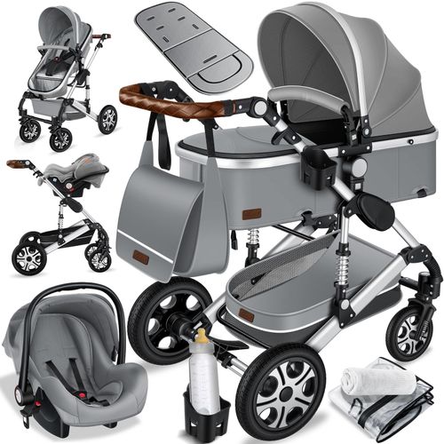 4260663280966 - KESSER® Loops 3 in 1 Kinderwagen Kombikinderwagen Komplettset incl Babywanne & Buggy Sportsitz & Auto-Babyschale - Voll-Gummireifen - Wickeltasche Regenschutz Kindertisch Set