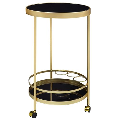 4250950292963 - Design Servierwagen Gold Rund ø 45cm 2 Ebenen Beistelltisch auf Rollen mit Glasplatte Schwarz Speisewagen Küchenwagen Teewagen - Finebuy 4250950292963 - Design Servierwagen Gold Rund ø 45cm 2 Ebenen Beistelltisch auf Rollen mit Glasplatte Schwarz Speisewagen Küchenwagen Teewagen - Finebuy