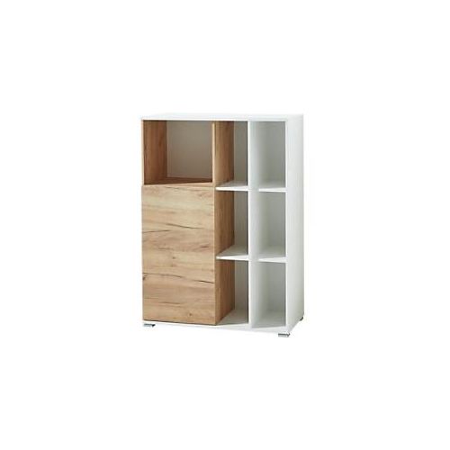 4005949419506 - Home Office Kombischrank LIONI aus Holz 1 Tür 2 geschlossene & 7 offene Fächer B 850 x T 400 x H 1200 mm weiß Navarra Eiche