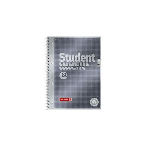 4003273566668 - BRUNNEN Student Premium Collegeblock DIN A4 Spiralbindung Kariert Pappkarton Anthrazit-Metallic Perforiert 160 Seiten 80 Blatt