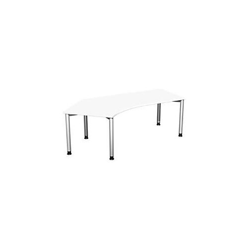 4038933482996 - Flex höhenverstellbarer Schreibtisch weiß silber L-Form 4-Fuß-Gestell silber 2166 x 1130 cm