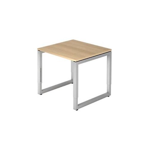 4032062163030 - HAMMERBACHER RS08 höhenverstellbarer Schreibtisch eiche quadratisch O-Fuß-Gestell silber 800 x 800 cm