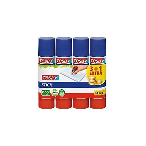 4042448167866 - tesa® Klebestift STICK eco Inhalt 20 g mit Rollstopp lösungsmittelfrei 100 % Recycling-Kunststoff 3 Stück + 1 gratis