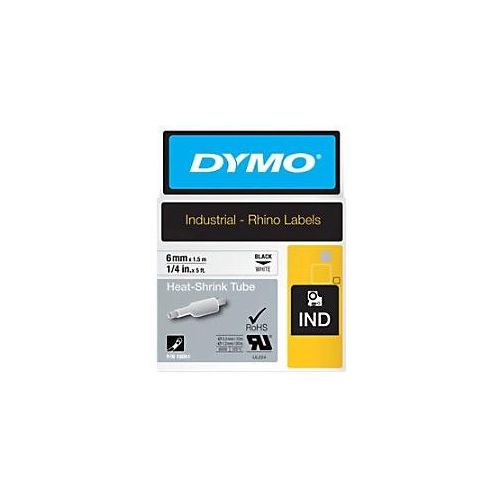 0071701180513 - DYMO Rhino Industrie Schrumpfschlauch-Kabeletiketten | 6 mm 15 m | Schwarz auf weiß | für  Rhino Beschriftungsgerät