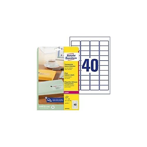 4004182047705 - AVERY Zweckform Abziehhilfe QuickPEEL Wasserabweisend Adressetiketten L4770-25 Selbsthaftend DIN A4 Transparent 457 x 254 mm 25 Blatt à 40 Etiketten