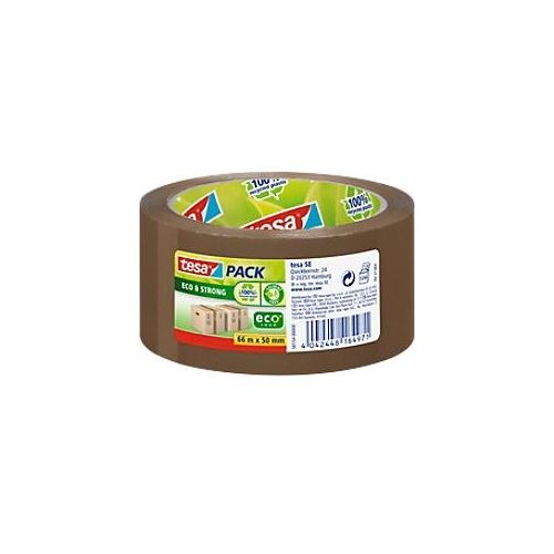 4042448164971 - Pack Eco & Strong - Umweltschonendes Paketband aus 100 % recyceltem Kunststoff uv- und alterungsbeständig - Braun - 66 m x 50 mm - braun - Tesa