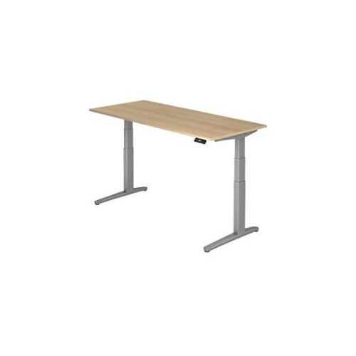 4032062168318 - Hammerbacher Elektrisch Höhenverstellbar Sitz-Stehschreibtisch Rechteckig Eiche Holz Silber T-Fuß 1800 x 800 x 720 mm