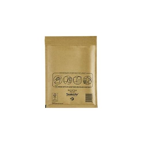 5051146250427 - Mail Lite Luftpolster-Versandtaschen D 1 Gold Ohne Fenster 180 (B) x 260 (H) mm Abziehstreifen 79 g m2 10 Stück