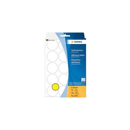 4008705022712 - HERMA Klebepunkte 2271 Ø 32 mm selbstklebend permanenthaftend per Hand beschreibbar 480 Stück auf 32 Blatt FSC®-Papier gelb