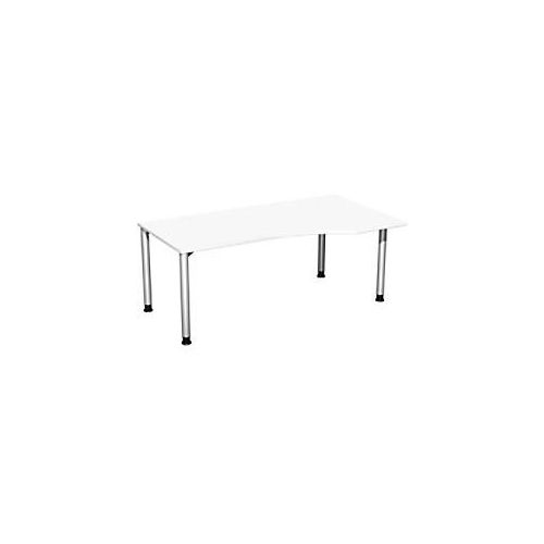 4038933482965 - Flex höhenverstellbarer Schreibtisch weiß silber Trapezform 4-Fuß-Gestell silber 1800 x 800  1000 cm